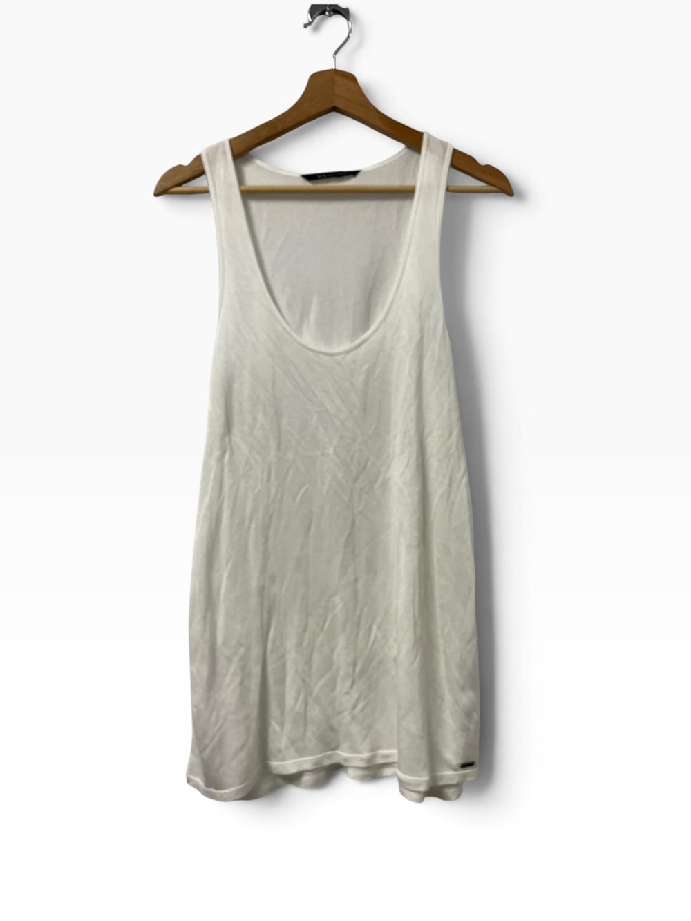 Armani Exchange A/X Tank Top Women’s L White Tencel Relaxed Logo Long Tunic